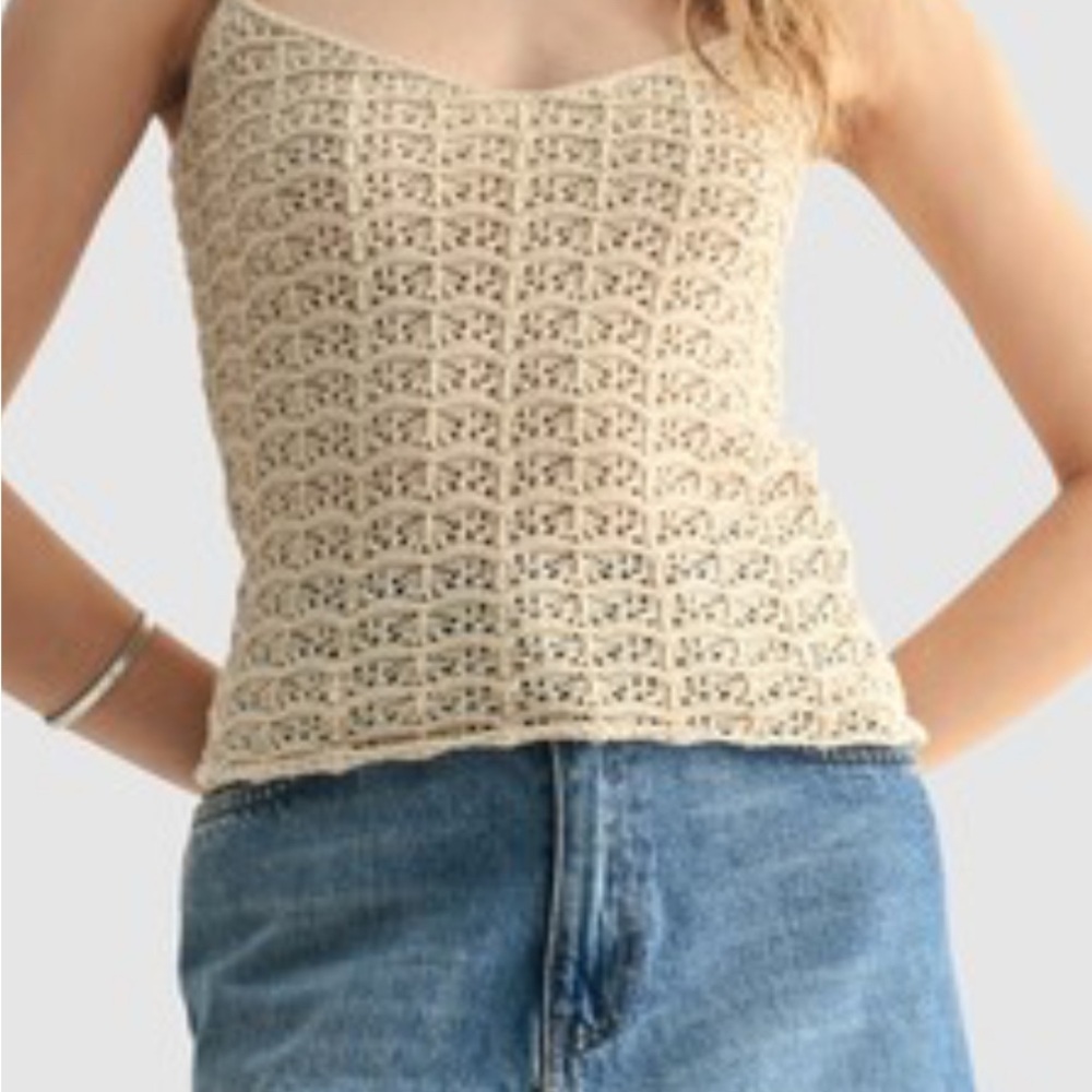 All in Favor Beige Crochet Camisole